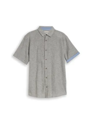 Tom Tailor - Regular Fit Kurzarmhemd mit Leinenanteil faded leaf green chambray - Gr. - M