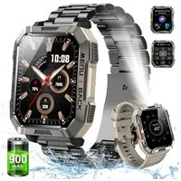 blackview 2026 900-mAh-Akku,Smartwatch Herren Militärqualität,100 Tage Standby Smartwatch (3 Zoll, iOS&Android) Packung, 2-tlg., 2 Armbänder / 3 Armbänder und Ladekabel, 2,01", LED Taschenlampe/Kompass/SOS,Schrittzähler, für Android und iOS
