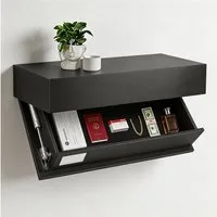 BlingBin Wandregal Schweberegal 40 cm Schwarz mit verstecktem Klappfach, 1er Set 1-tlg., Wandboard mit Stauraum, für Flur/Wohnzimmer/Schlafzimmer