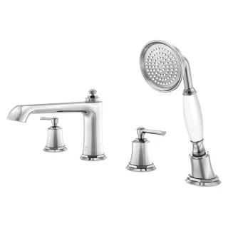 Steinberg Serie 350 4-Loch Wannenrand-Armatur, Ausladung 200mm, mit Umsteller und Handbrause, chrom, 350 2400