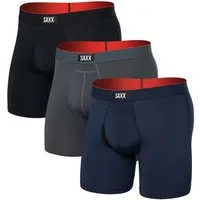 SAXX Boxershorts Multisport Mesh Boxer Brief Fly Logo grau/schwarz/dunkelblau Herren