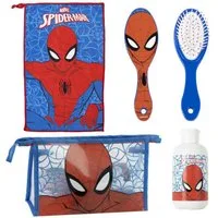 Spiderman Kulturbeutel - Kinder Waschset Haarbürste Handtuch Travel Zubehör (3-tlg)