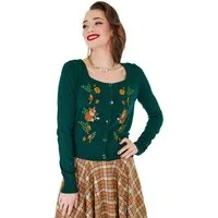 Voodoo Vixen Strickjacke Fox And Mushroom Cardigan Retro Vintage Fuchs Füchse