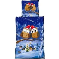 One Home Bettwäsche Winter Eulen, Fleece, 2 teilig, Weihnachten und Winterdorf, kuschelig flauschig warm weich Winter