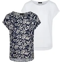 DENIMFY T-Shirt Damen Bluse DFJule Regular Fit 2er Pack (2-tlg) Kurzarm Top Shirt mit Rundhalsausschnitt aus 100% Viskose