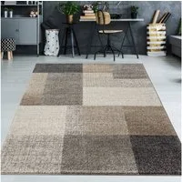 TeppichHome24 Teppich Moderner Teppich mit quadratischen Mustern grau beige, rechteckig