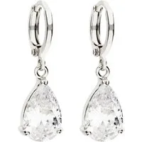 LÖB Paar Creolen Damen Ohrringe Hängend Creolen Tropfen Zirkonia Stein Anhänger Silber (Geschenke für Frauen Damen Beste Freundin Mutter Mama Ehefrau Oma sie zum Geburtstag Schmuck Sommer), Ohrhänger Tropfenform Strass Glitzer Oval Weiß Brautschmuck 