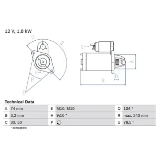 Bosch Anlasser 1,8 kW Toyota Avensis Corolla 2,0