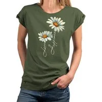 MAKAYA Print-Shirt Damen Kurzarm Top Blumen Gänseblümchen floral Blumenmuster Blümchenprint