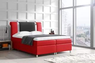 Boxspringbett Schlafzimmerbett NATHAN 180x200cm Kunstleder Rot-Schwarz