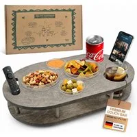 PEGSEN Servierplatte Couchbar Snackbox mit 4 Snackschalen Couch Tablett, Birkenholz, (Set, 5-tlg., 4x Glasschalen), Getränke & Snacks stehen stabil