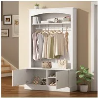 Merax Garderobenschrank 5 in 1 Garderobenständer Aufbewahrungsschrank (1-St., 120 x 40 x 190 cm) Eingangsschrank mit Sitzbank, verstellbaren Regalen & Kleiderstange