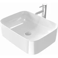 EMKE Aufsatzwaschbecken Eckiger Waschbecken Keramik Waschbecken Waschtisch Weiß Glänzend (Packung)