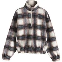 Next Fleecejacke Gerippte, karierte Fleecejacke mit Ballonsaum (1-St)