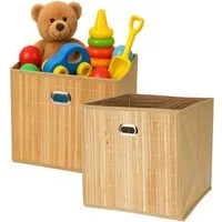 Koopman Aufbewahrungsbox Schrankbox Aufbewahrung 31x31 cm Bambus 1/2/4 er Set (Set, 2 St., Packung), Leicht, Hellbraun, Regal, Faltbar, Aufbewahrungsbox