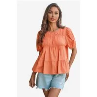 Imily Bela T-Shirt Damen Babydoll Tops mit Puffärmeln und Schößchen (Packung, 1-tlg., 1per-Pack) aus Baumwolle