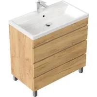 Magnolia Home Waschtisch Stand Badmöbel Via 80 SoftClose eiche gold mit drei grifflosen Schubla