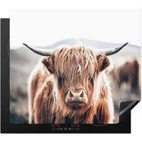 MuchoWow Herd-Abdeckplatte Schottischer Highlander - Berg - Hoorn, Vinyl, (1 tlg), Ceranfeldabdeckung Küche, Herdabdeckplatte Einteilig, 59x51 cm