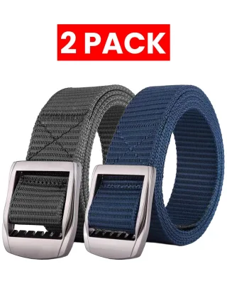 Enzo | 2er-Pack Herren Canvas-Gürtel - Grau & Marineblau