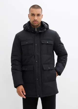bonprix Funktions-Stepp-Parka mit praktischen Taschen wasserabweisend, schwarz, Gr.52/54 (L), Schöner Funktions-Parka mit einigen Taschen und einem Badge auf dem Ärmel