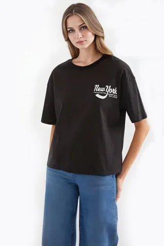 Bedrucktes Rundhals-Losen T-Shirt