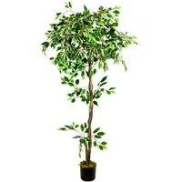 Kunstbaum Ficus Benjamin Kunstpflanze Künstliche Pflanze Weiß mit Echtholz 160cm Ficus Benjamin, Decovego, Höhe 160 cm