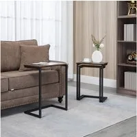HOMCOM Beistelltisch Kaffeetische mit Stahlgestell im Industriedesign (Schreibtisch, 3-St., Couchtische), Rustikal-Braun Spanplatte, Stahl