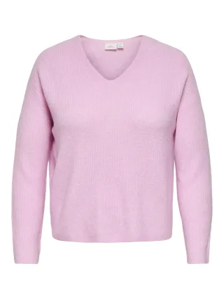 ONLY CARMAKOMA - CARCAMILLA V-NECK L/S PULLOVER KNT NOOS Pink Lady