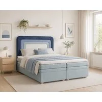 MOEBLO Boxbett NEST (Marineblau, regenbogenförmige abgerundete Kopfstütze, mit Bettkasten, Samt, Velour, Bonell + Topper, Doppelbett - 140x200 cm), (BxHxT): 143 / 163 / 183 x 113 x 214 cm