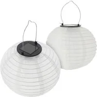 Spetebo LED Gartenleuchte LED Solar Lampion aus Nylon - Set, Einschaltautomatik, LED, warm weiß, Garten Deko Beleuchtung warm weiß