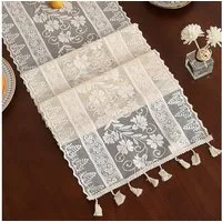 FOUORTUNATE-BEE Tischläufer Spitzen Tischläufer Bestickter Spitze Tischläufer mit Blumen Muster (Vintage Tischläufer Spitzentischdecken Rechteckige Tischdecke, für Haus, Esszimmer, Hochzeit Party-Dekoratio)