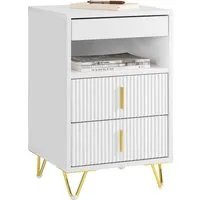 SoBuy Nachttisch FBT168, Nachtschrank schmal Beistelltisch Sofatisch, Nachttisch mit 3 Schubladen, offene Ablage für Schlafzimmer Wohnzimmer