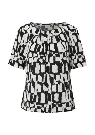 s.Oliver BLACK LABEL - Gemusterte Bluse mit Falten-Details schwarz/weiß - Gr. - 34