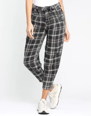 GANG Damen Hosen 94SILVIA CROPPED - balloon fit Hose washed black check