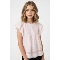 Name It Kurzarmbluse NKFFARIDE SS TOP NOOS Baumwolle, Ärmelbündchen mit Rüschen