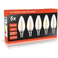 BLULAXA LED-Leuchtmittel BLULAXA 5er Pack LED Filament Lampe C35, 470 lm, E14, 2700K, Kerze