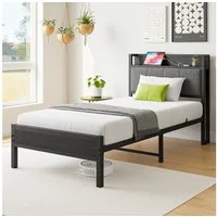 STILVORA Jugendbett Metallbett 90x200 Gepolstertes Kopfteil Bettgestell bett mit Steckdose (Einfach zu montieren, kostengünstige Wahl, 1-tlg), Bis zu 200kg Tragkraft,90x200cm mit Matratze