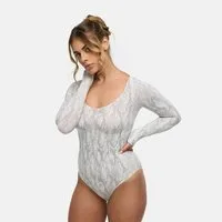 cfab Shaping-Body Bodysuit Sculpting Shapewear Longsleeve mit Slip-White Snake-3XL (1-tlg)