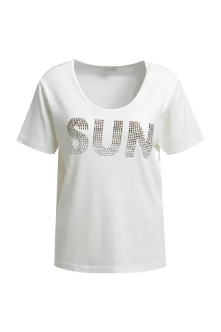 Milano Italy - deep roundneck t-shirt 1/4 sleeve + AW offwhite - Gr. - L