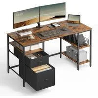 VASAGLE Schreibtisch Computertisch, Bürotisch, mit 3 Ablagen, 2 Schubladen, 140/160 cm