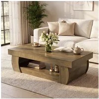 Tribesigns Couchtisch 140 cm Rechteckiger Couchtisch mit Ablage, 2 Ebenen Wohnzimmertisch (Packung, Großer Sofatisch Holz für Wohnzimmer, Rustikal Braun), 2 Ebenen Wohnzimmertisch im Landhausstil