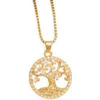 Eyecatcher Edelstahlkette Statement Halskette vergoldet Baum des Lebens mit Edelsteinen (kein Set, inkl. Samtsäckchen)
