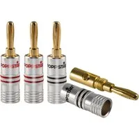 Poppstar High End Bananenstecker für Lautsprecherkabel (bis 6 mm) Audio-Adapter, für Lautsprecher, AV Receiver (Kontakte vergoldet, 2 schwarz, 2 rot)