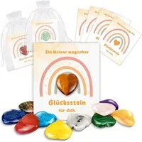 FOUORTUNATE-BEE Edelstein 12 Glückssteine Set mit Karte & Beutel – Kinder Geschenk, Glückssteine mit Karte und Beutel – Souvenir für Kinder