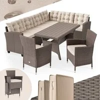 Casaria Gartenlounge-Set Lissabon, (17-tlg), Polyrattan WPC Esstisch Eckbank Gartenstühle 15cm Kissen 7cm Auflagen