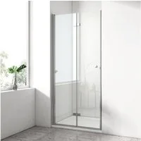 EMKE Dusch-Falttür Duschtür Duschabtrennung Rahmenlos Falttür Dusche Höhe: 185 cm, 6 mm Sicherheitsglas ESG Glas mit beidseitige Nano Beschichtung