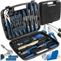 tectake Werkzeugtrolley Werkzeugkoffer, umfangreiches Sortiment, Werkzeugkasten mit (Komplettset, 57-teilig), übersichtliche Anordnung, robuste Kunststoffschale