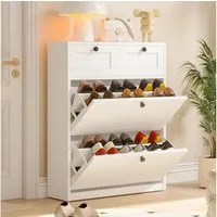 VOWNER Schuhschrank mit 2 Klappen, Schuhregal, 80 x 24 x 100 cm Weiß