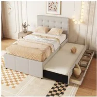 STILVORA Polsterbett 90x200 mit stauraum und ausziehbett,Jungendbett ohne matratze (mit drei Schubladen, Verstellbares Kopfteil), Ohne Matratze