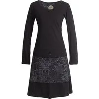 Vishes Jerseykleid Lagenlook Langarm Kleid mit Blumen-Spitze bedruckt Elfen, Hippie, Boho, Goa Style